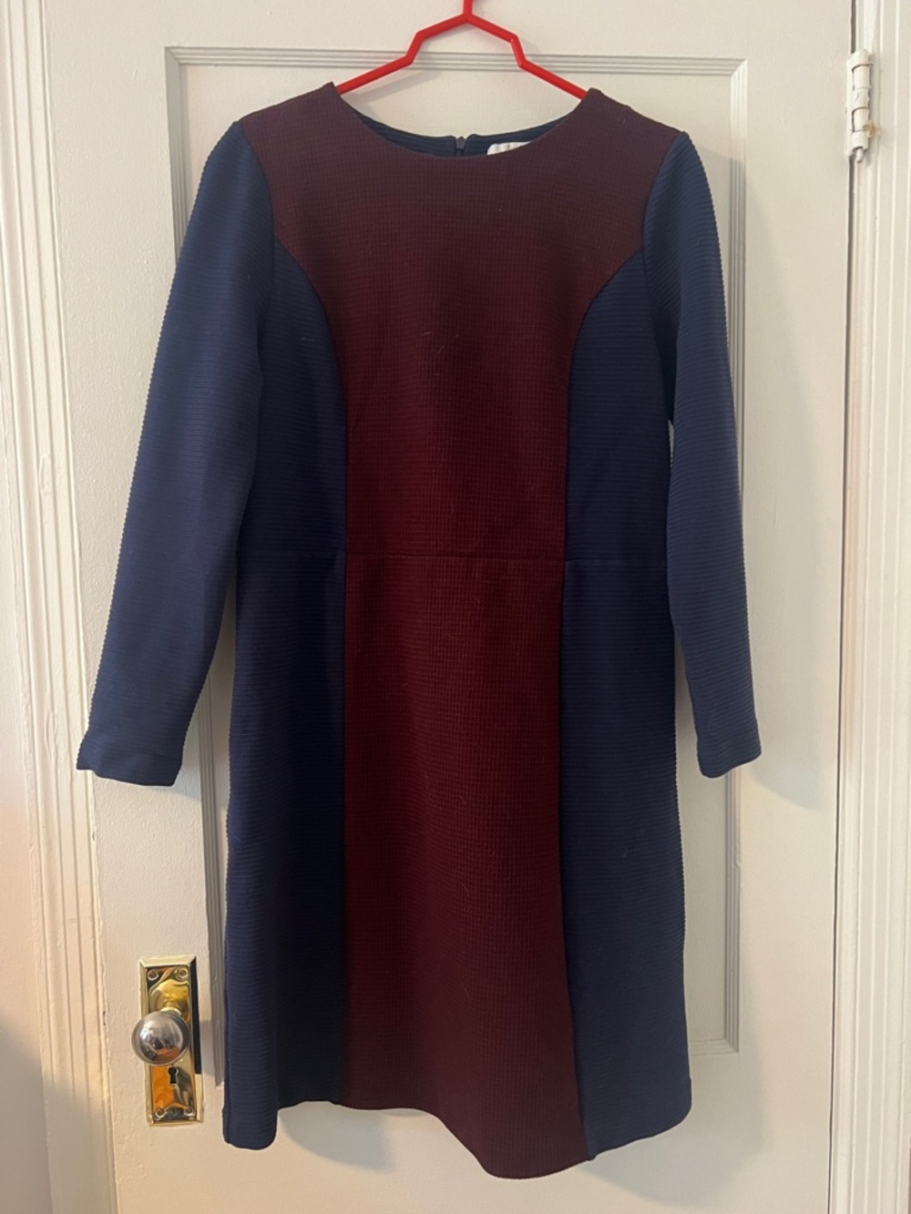 Boden Navy and Burgundy Colorblock Long Sleeve Dress